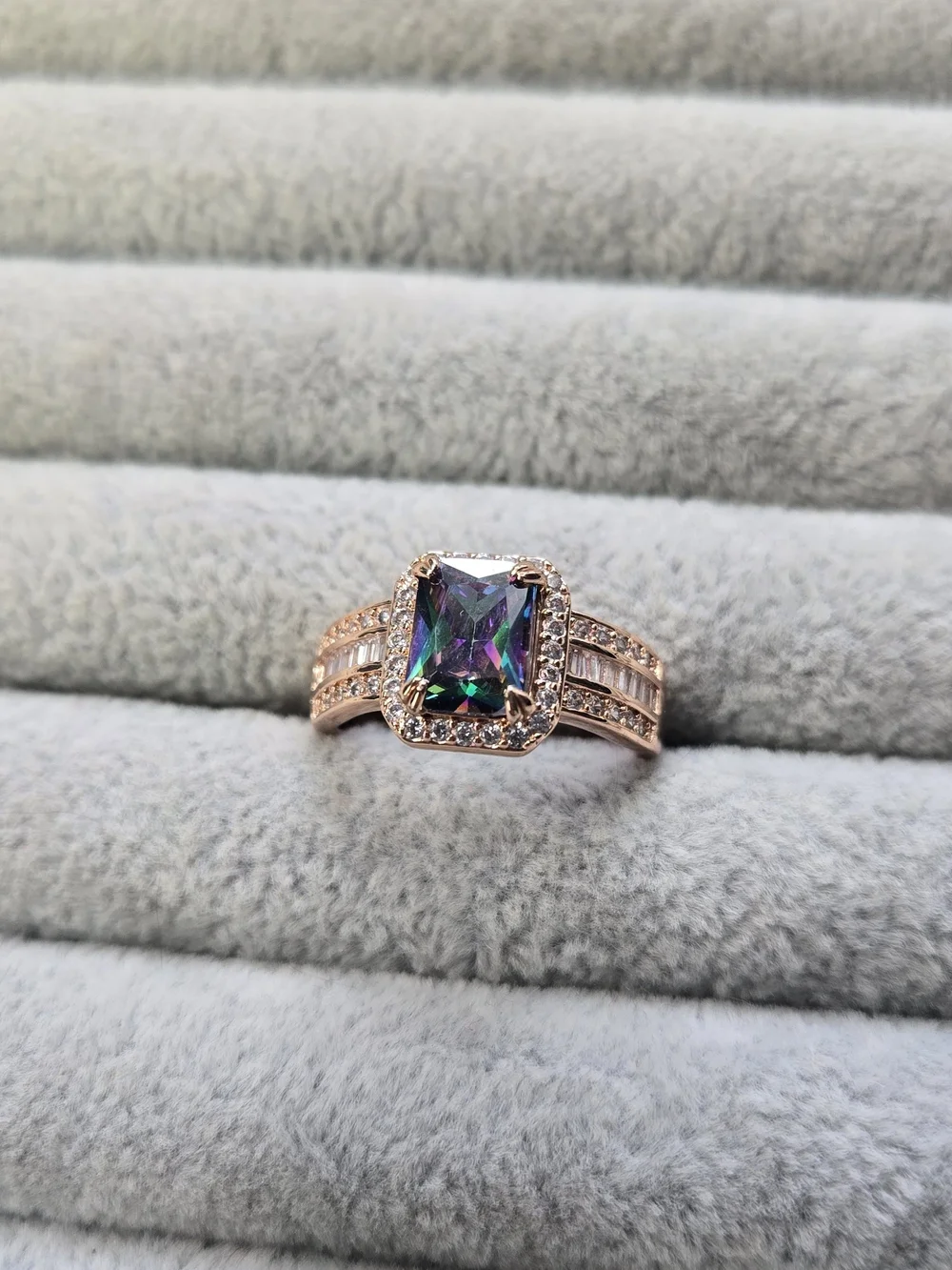 Size 8 Mystic Rainbow Topaz Rose Gold Plated Bomb Party Ring